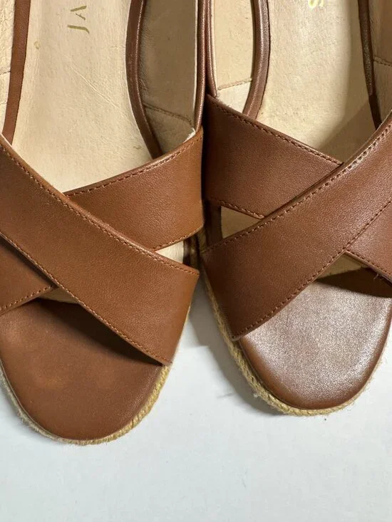 Jack Rogers Palmer Criss-Cross Women's Brown Leather Wedge Espadrilles 9M - Picture 3 of 8